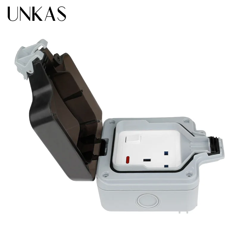 UNKAS 13A UK Standard British Electrical Outlet With Neon IP66 Weatherproof Waterproof Outdoor Wall Power Switched Socket | Обустройство