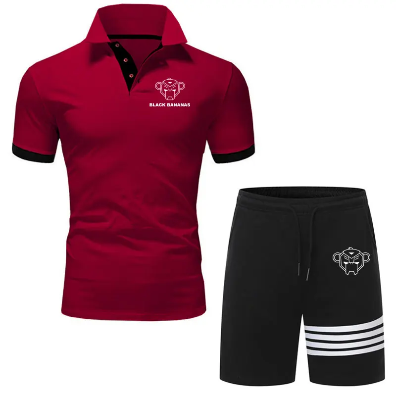 

2021new style Track Suit Men Slim Polo T Shirt + Shorts Set Casual Solid Tracksuit Male Leisure Men's Top and Pant Suit Sweat