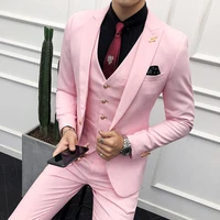 jacket pants vest mens 2021 boutique solid color slim business suit set fashion mens groom wedding dress casual tuxedo mens