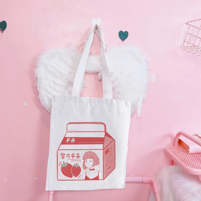 

Korean Japanese Aesthetic Students School Bags Bolsa De Compras Handbags Fashion Women Canvas Cloth Eco Reusable Tote Bag