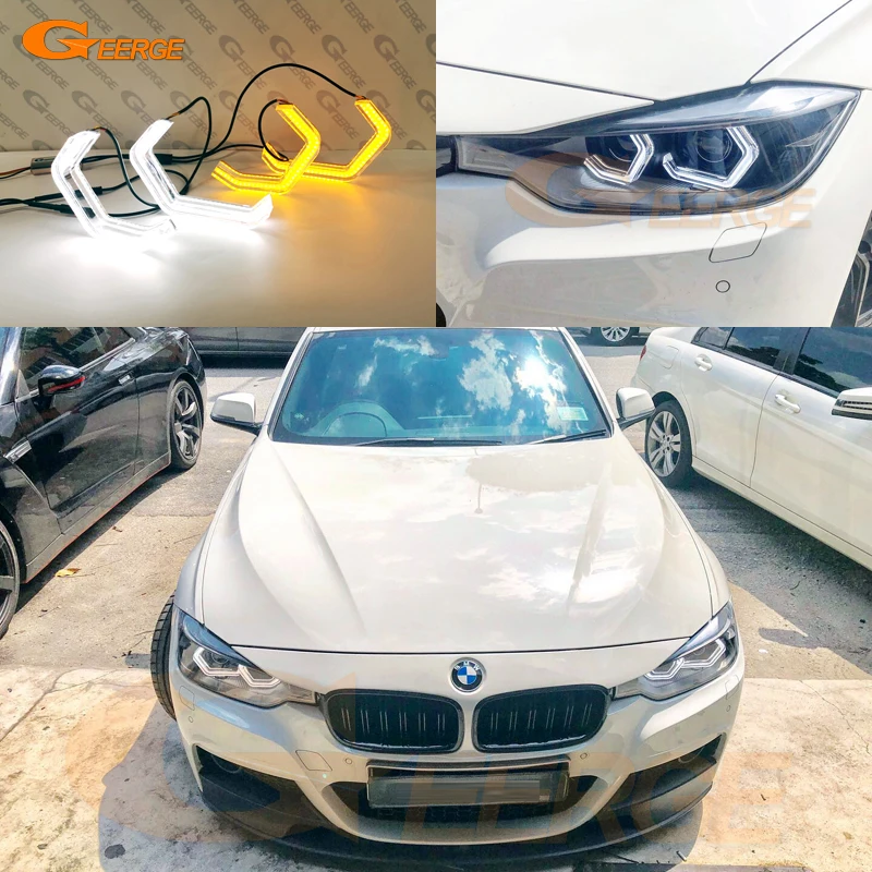 

For BMW 3 Series F30 F31 F34 2011-2015 Super Bright led 3D Hexagon Angel Eyes halo rings M4 Iconic Style crystal Day light