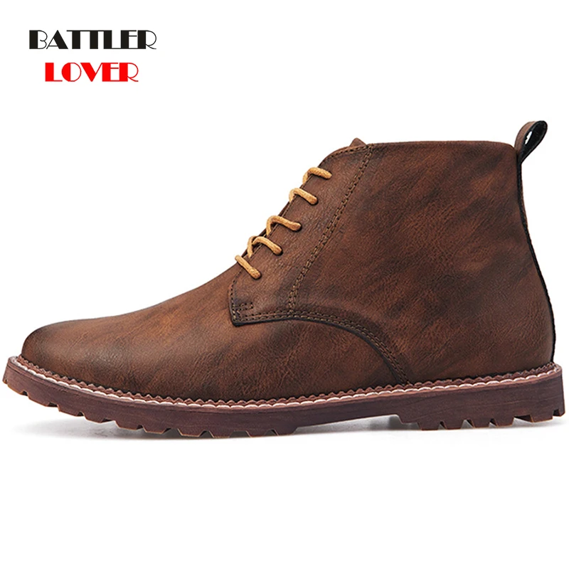 

High Quality Leather Winter Boots For Men 2021 Fashion Motor Biker Ankle Botas Male Autumn Punk Driving Booties Plus Size 38-47