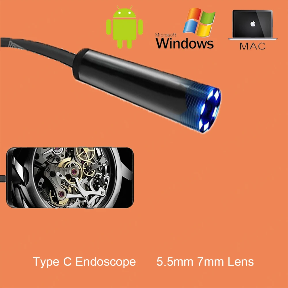 

1080P HD USB C Endoscope Camera 5M 10M Flexible Hard Cable Inspection Borescope Camera For Android PC Notebook Mini Endoscope