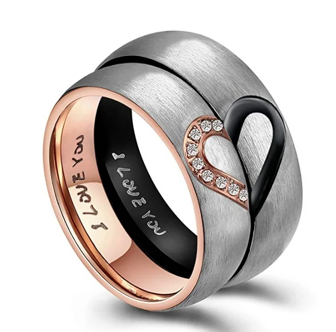 His& Hers Real Love Heart Promise Ring Stainless Steel Couples Wedding Engagement Bands Top Ring