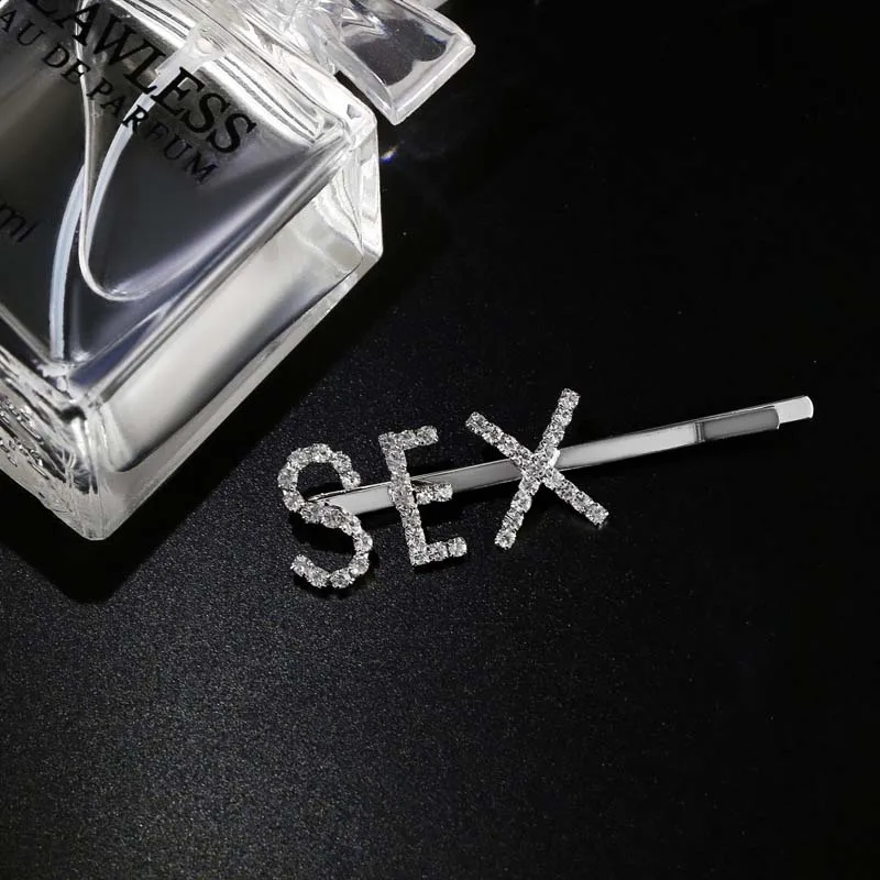 sex Горячая Мода Письмо Слово горный хрусталь заколка для волос с кристаллами hairgrip заколки для волос клип сцепление булавки орнамент заколки-пряжки аксессуары для волос - Цвет: sex
