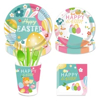 happy easter dinner dessert plates party decorations easter colorful eggs disposable tableware sets happy easter party favors