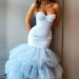 Сексуальные выпускные платья светло голубое Многоярусное Тюлевое платье