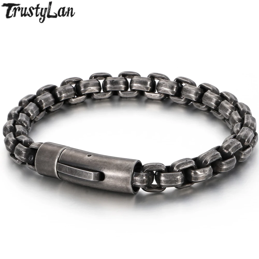 Винтажный черный мужской браслет из нержавеющей стали шириной 8 мм мужские