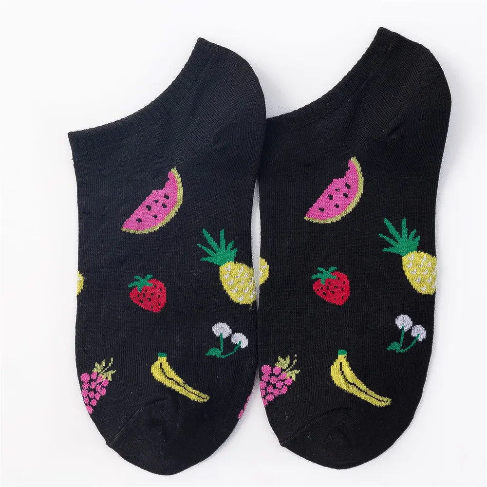 Black Fruit Новинка; милые вечерние носки-башмачки с фруктами; удобные хлопковые носки с клубничкой, вишней, авокадо, ананасом, арбузом; Прямая поставка - Цвет: Black Fruit