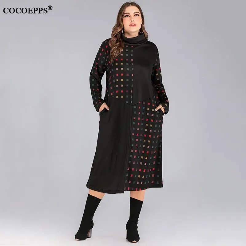 Женское осеннее свободное платье в клетку повседневное длинное большого размера