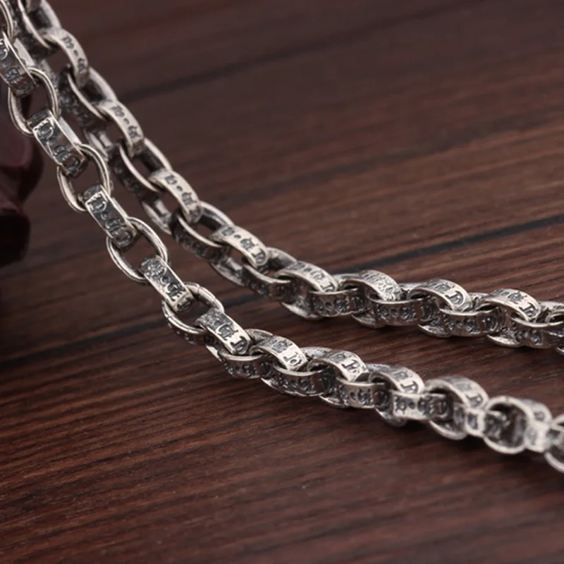 OEKDFN 100% 925 Sterling Silver Necklace Men Brand Retro Silver Link Chain Necklaces Width 4.5mm/5mm Mens Vintage Gothic Jewelry