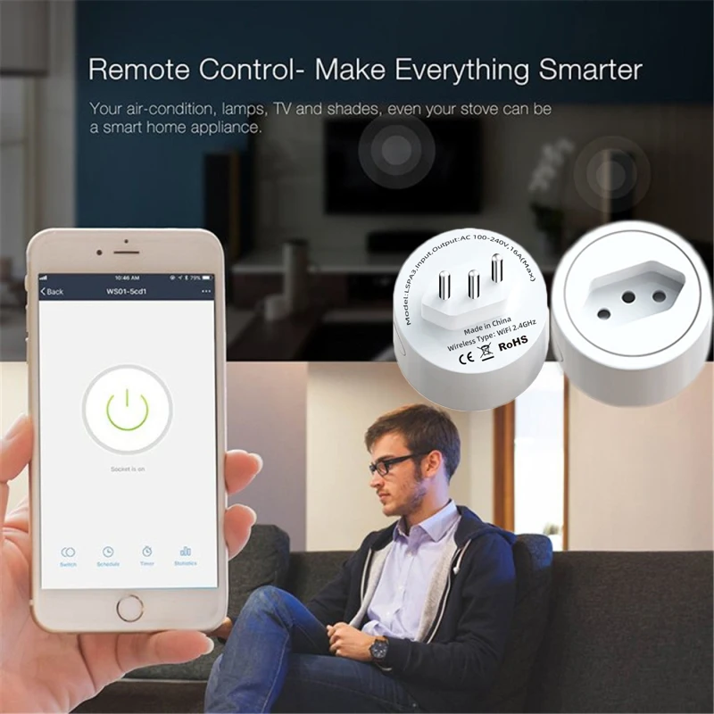 16A Smart Plug WiFi Brazil Home Intelligent Outlet With Power Monitor Timing Voice Control Works Google Alexa | Электроника