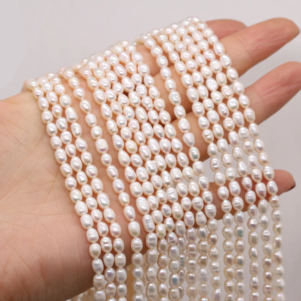 

Natural Freshwater Pearl Beaded High Quality Rice Shape Punch Loose Beads for Make Jewelry DIY Bracelet Necklace Accessories