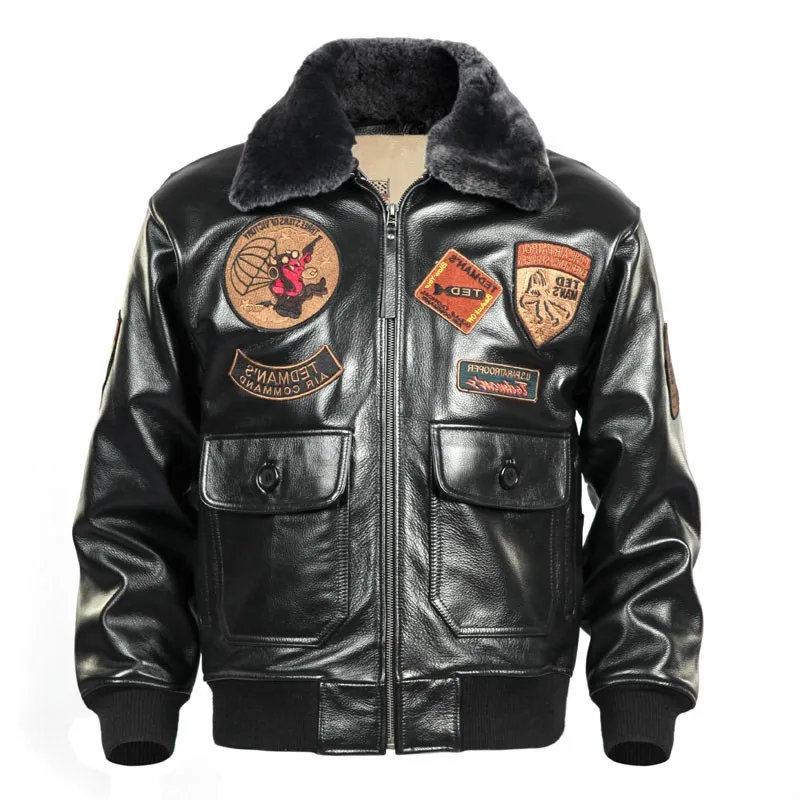 

Genuine 2020 USAF G1 Leather Pilot Jacket Wool Collar Thick Cowhide Winter Russian Aviator Leather Coat Customized Plus Size XXL