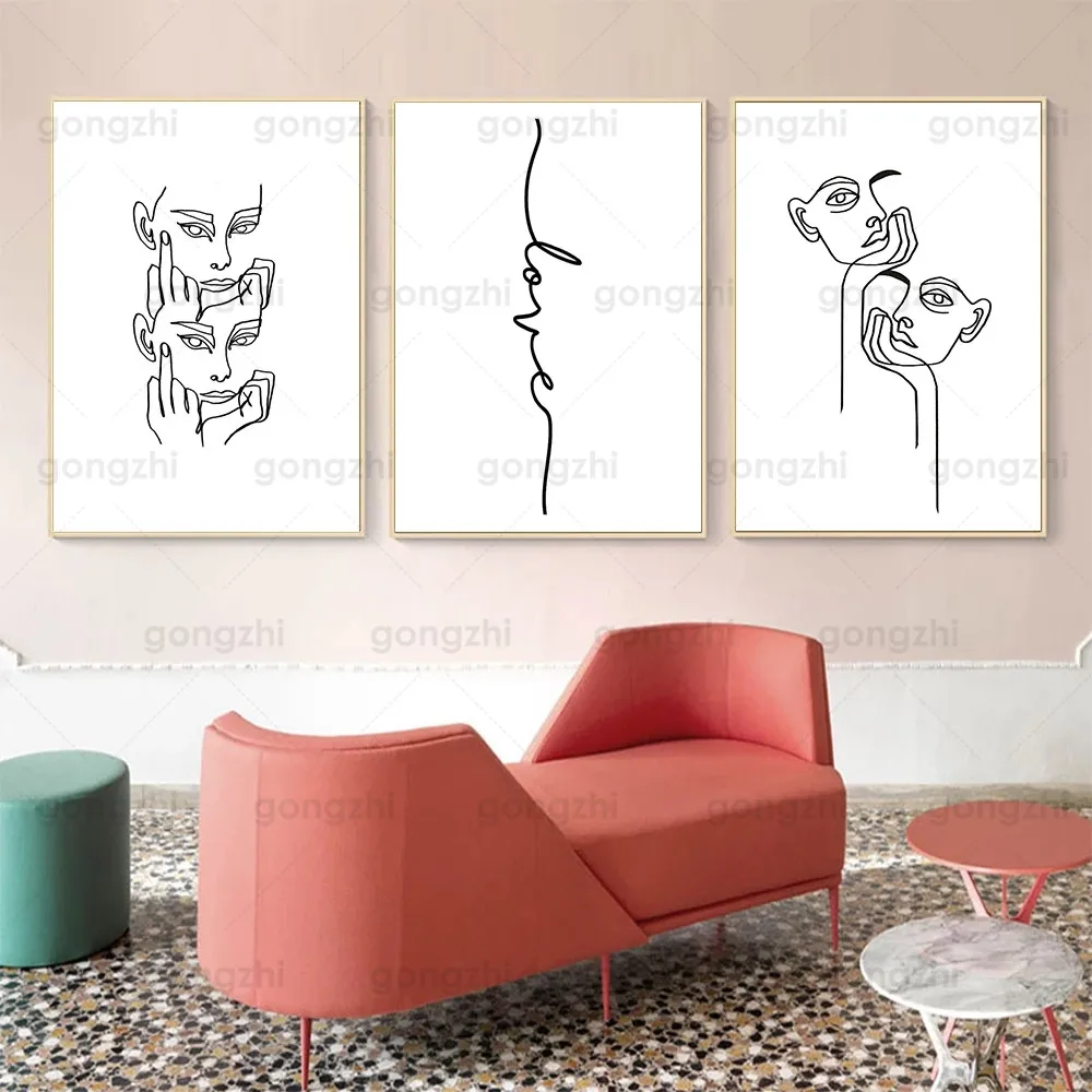 

Line Art Canvas Poster Women In Thinking Minimalist Abstract Wall Printing Painting Living Room Bedroom Cafe Bookstore Decor