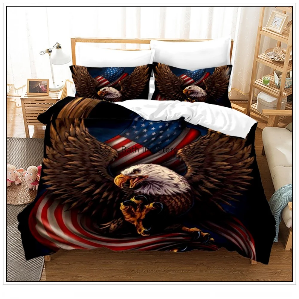 American Flag Eagle Bedding Set Luxury Duvet Cover Soft Bedclothes And Pillowcase Queen Size 2/3pcs Bed Sets Home Textile | Дом и сад