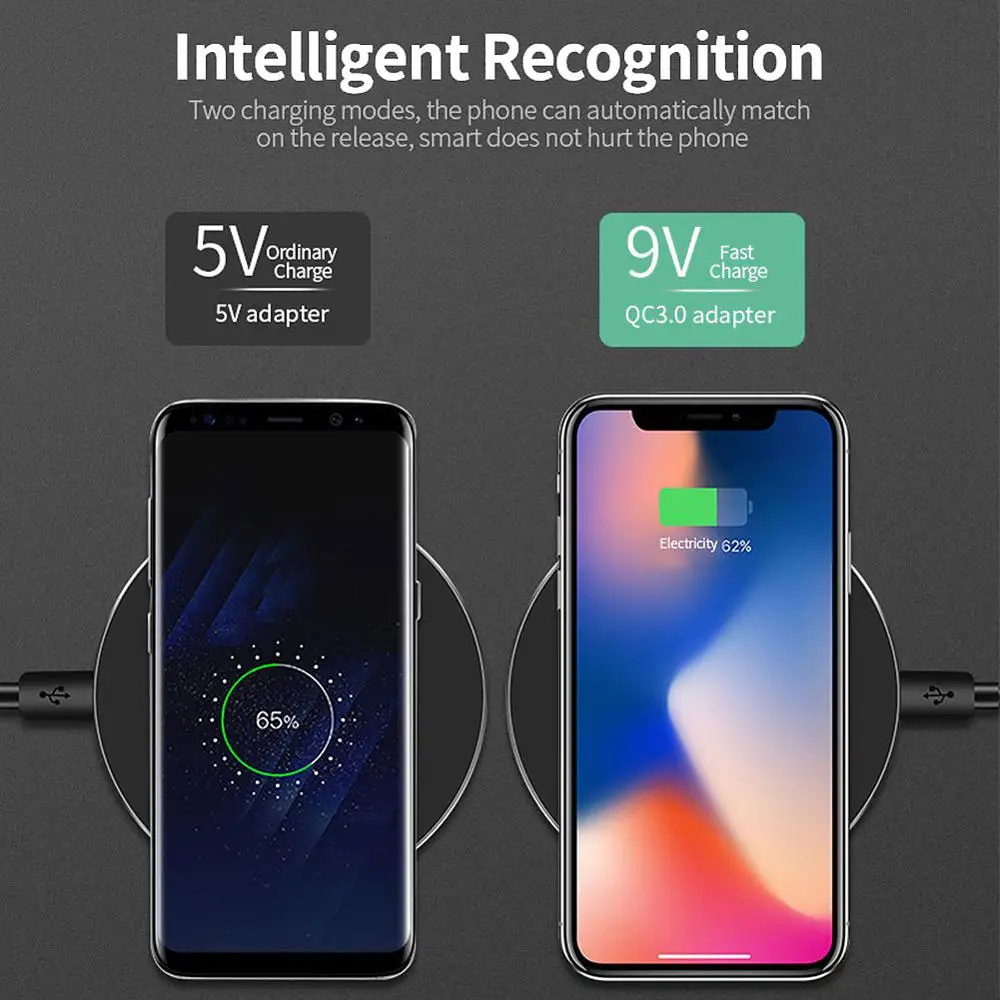 Беспроводное зарядное устройство QC3.0 10 Вт Qi для iPhone 11 8 X XR XS Max быстрая