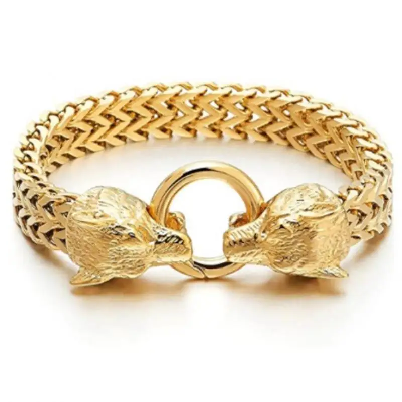 Винтажный Мужской браслет с волком из нержавеющей стали в стиле викингов