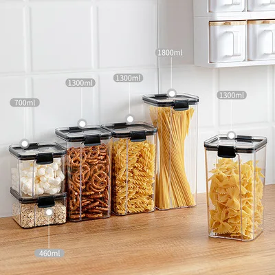 

Plastic Food Containers set Transparent Stackable Dry Food Storage Box Kitchen Spaghetti Noodles Sealed Containers storage jars