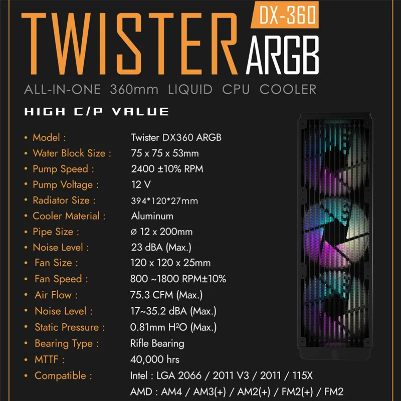 darkflash dx water cooling cpu cooler argb sync computer water cooler heatsink cpu cooling radiator lga 206611512011am3am4 free global shipping