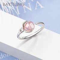 bayttling silver color rotatable round strawberry crystal open ring for woman fashion wedding jewelry couple ring gift