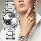 Женские Серебристые часы, модные женские кварцевые роскошные наручные часы Стразы, женские часы