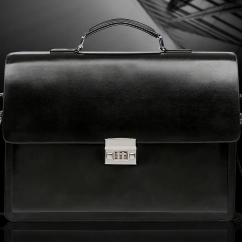 Деловая мужская сумка большой объем Воловья кожа портфель комбинированный замок