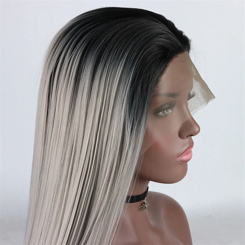 Омбре Серый 13*4 кружевной передний парик натуральные волосы термостойкие длинные