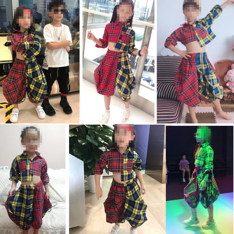 

New Girls Catwalk Show Tide Clothes Fashion Personality Loose Plaid Suit Summer Hip Hop Jazz Dance Costumes Stage Outfits