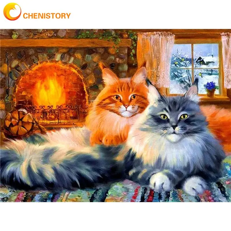 

CHENISTORY Acrylic Picture Painting By Numbers For Adults With Frame 60x75cm Modern Cat Coloring By Numbers For Home Diy Gift