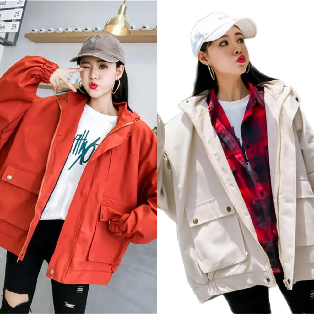 

Spring newNew Women Trench Coat Female Korean Casual Hooded Loose Overcoats Ladies Large Size Outwear Windbreaker M183
