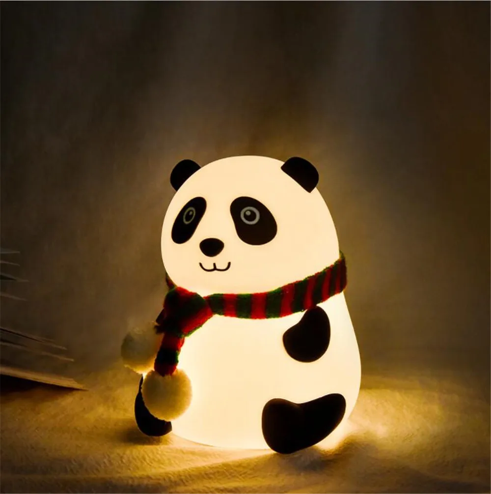 

USB Rechargeable Cute Panda LED Night Lamp Touch Control Colorful Bedroom Bedside Table Lamp for Children Baby Nursery Lights