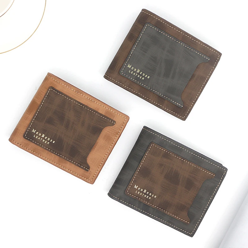 MenBense Men Money Pocket ID Card Holder Coin Change Pocket Letter Print Patchwork Female Purse Handbag Bifold Clutch Bag