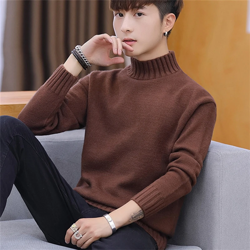 2019 Men Winter Tall Throat Thick Hot Trui Slim Fit Double collar Men's sweaters Male Cultivate one's morality | Мужская одежда