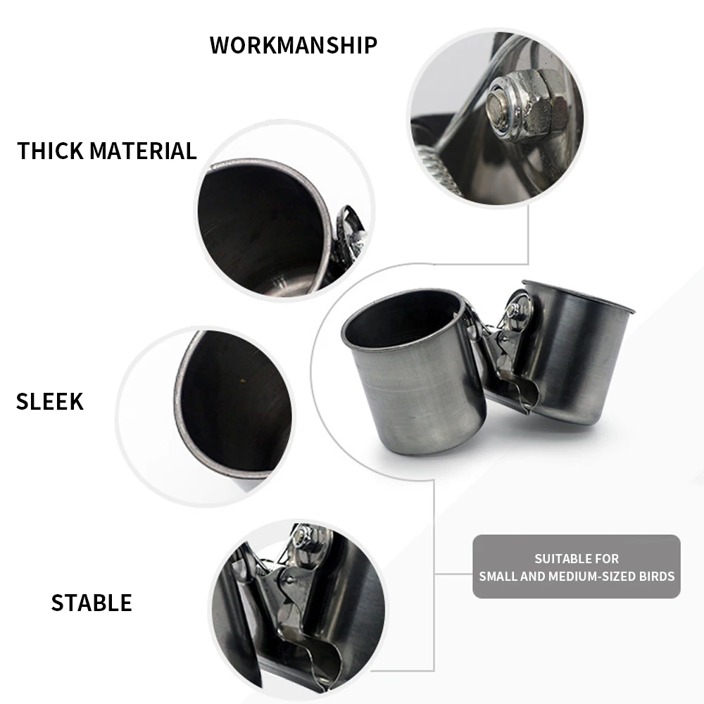 Кормушка для птиц чашки подача воды пищи двойные с зажимом нержавеющая сталь
