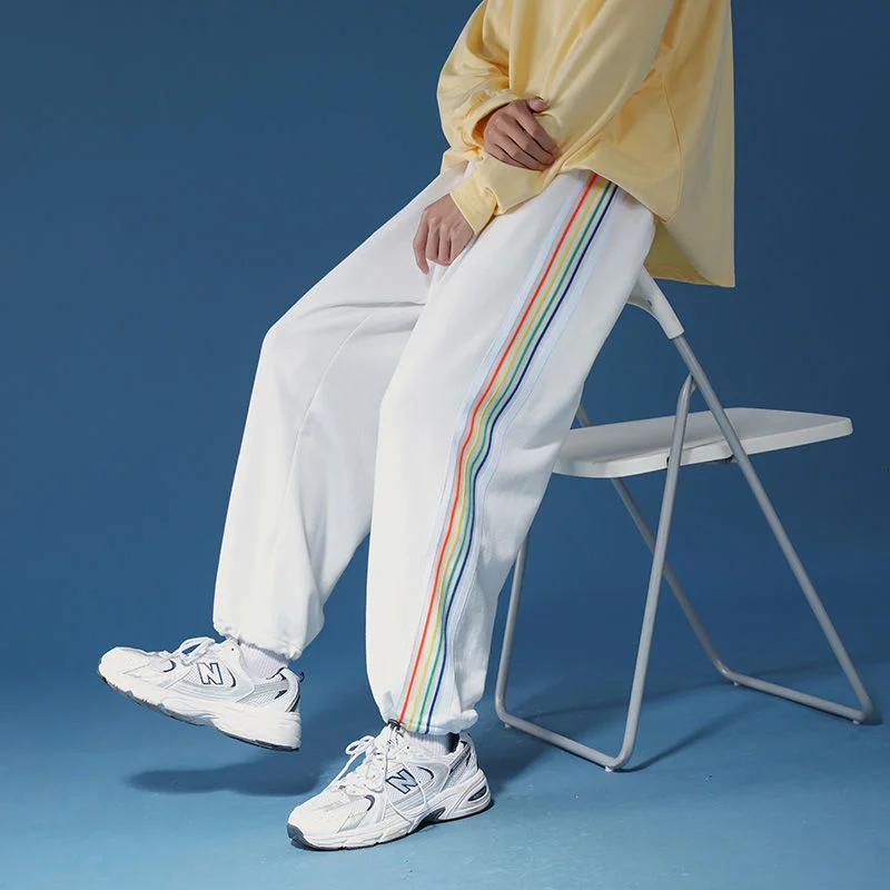 

Новинка лета 2021, тонкие полосатые брюки, Корейская версия свободных спортивных повседневных брюк, студенческие мужские брюки, бесплатная д...