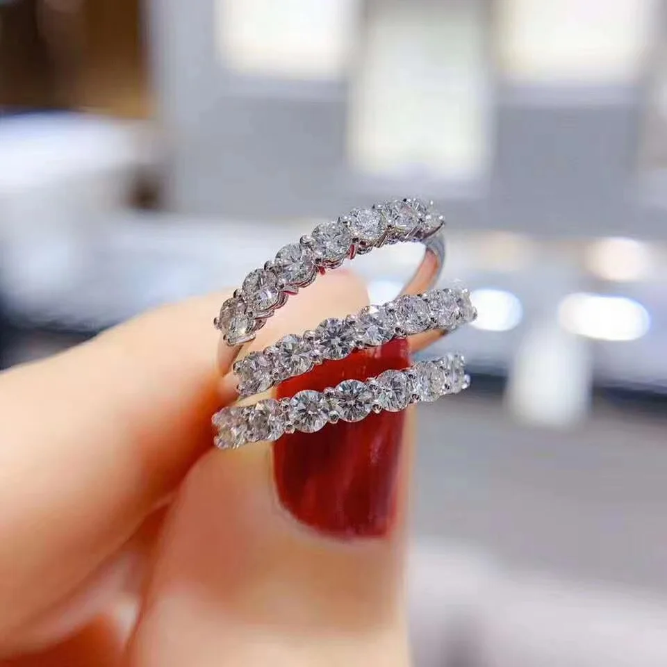 

0.7ct D Color Moissanite Engagement Ring VVS Diamond Half Eternity Wedding Band Solid Sterling Silver Promise Anniversary Rings