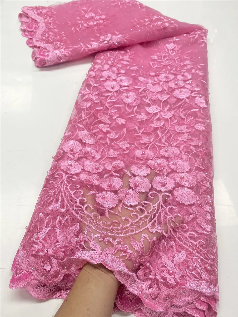 

NI.AI Nigerian Lace Fabric 2020 High Quality Lace Beaded Lace Fabric Wedding Party Embroidered Pink African French Lace Fabric