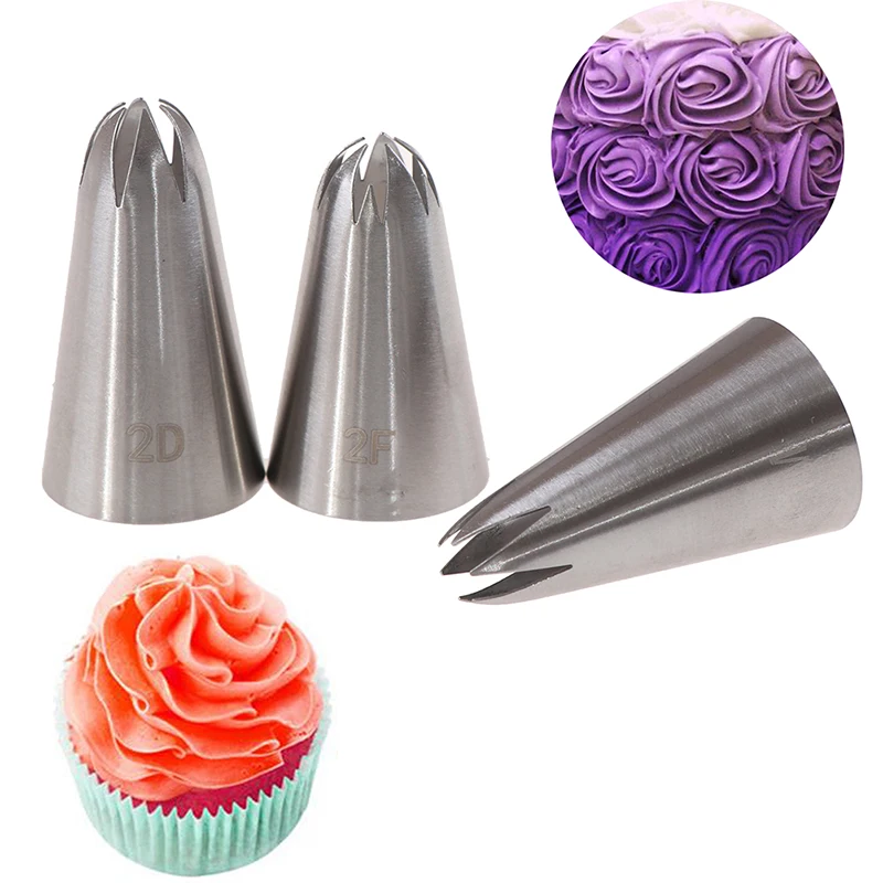 

3pcs/set Big Size Cream Cake Icing Piping Russian Nozzles Pastry Tips Stainless Steel Fondant Cake Decorating Tools 1M 2F 2D