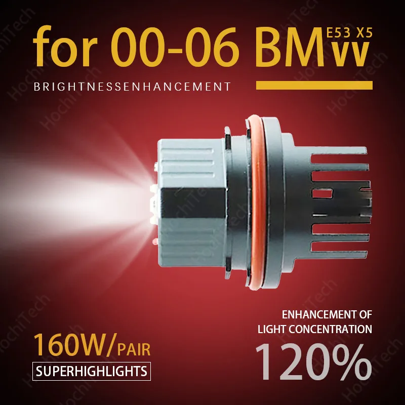 

6000K 80W White LED Lights Angel Eyes Ring Marker Bulbs for 2000-2006 BMW E53 X5 Super Bright