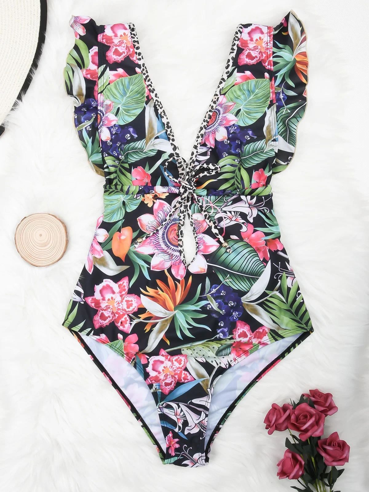 

2021 new deep V one piece swimsuit women's sexy bikini Ruffle women's swimsuit women's c3138