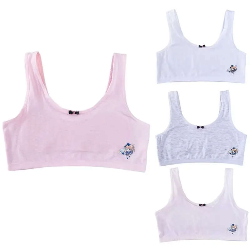 

Puberty Teen Girls Cotton Training Bra Wirefree Non Padded Underwear Bowknot Cartoon Figures Print Wire Straps Bralette 24BE