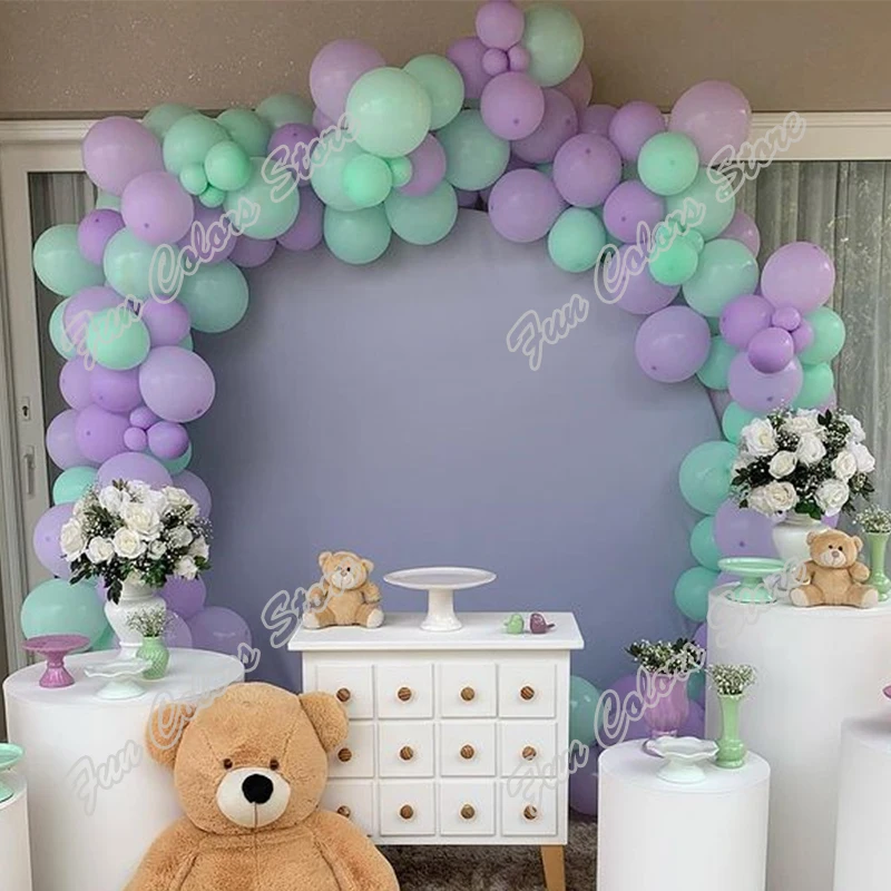 

115pcs Macaron Purple Memorial Day Party Arch Backdrop Baby Shower Event Mint Green Celebration Decor Birthday Balloon Garland