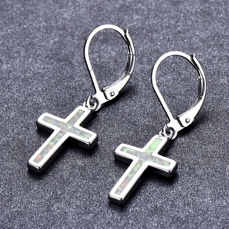 

Popular Classic Exquisite Cross Opal Women's Earrings Wedding Party Fashion Valentine's Day Gift Jewelry Wholesale