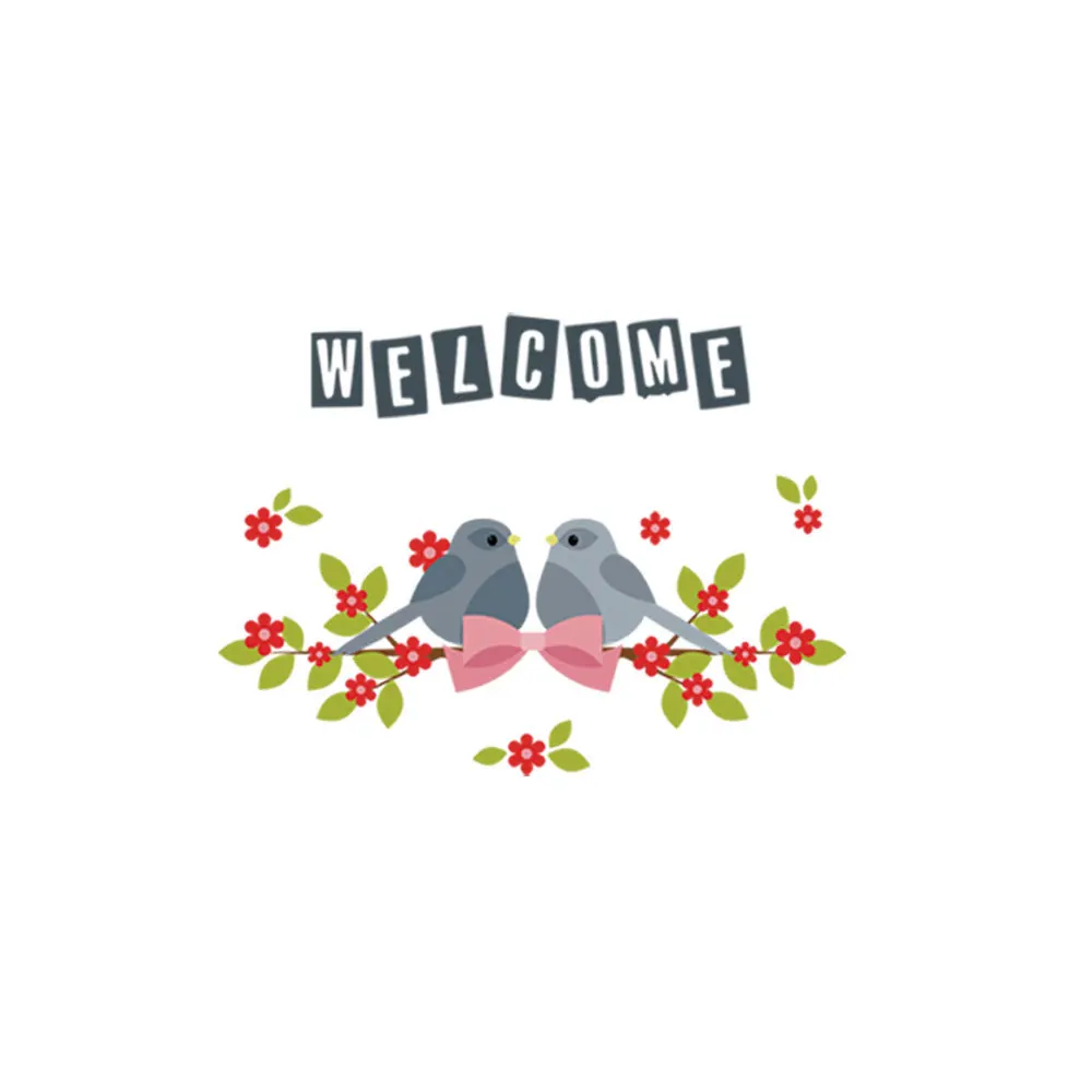

Cartoon Welcome bird wall sticker Living room sofa background decor flowers Decals wallpaper home decoration Warm door stickers