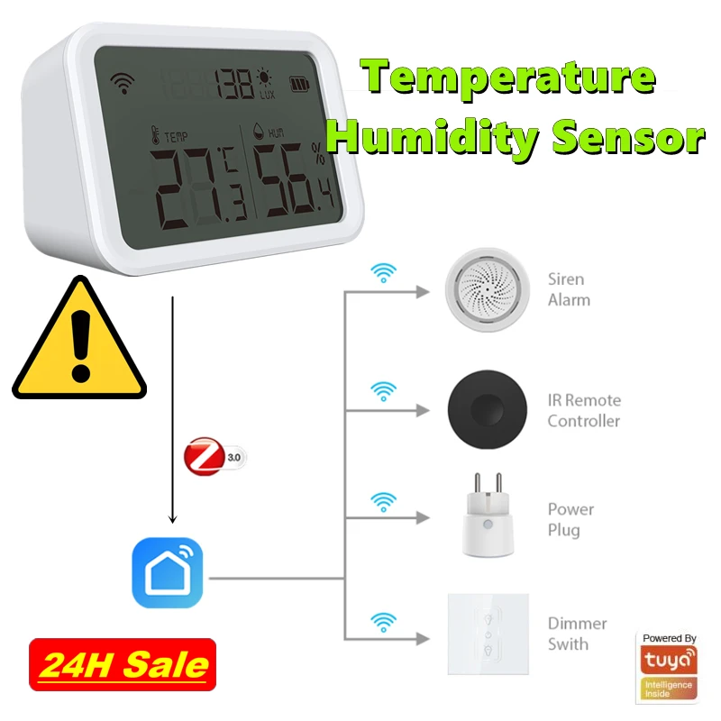 

Tuya Zigbee Indoor Temperature And Humidity Sensor Smart Home Alarm System Devices LCD Hygrometer Work With Alexa Google Home