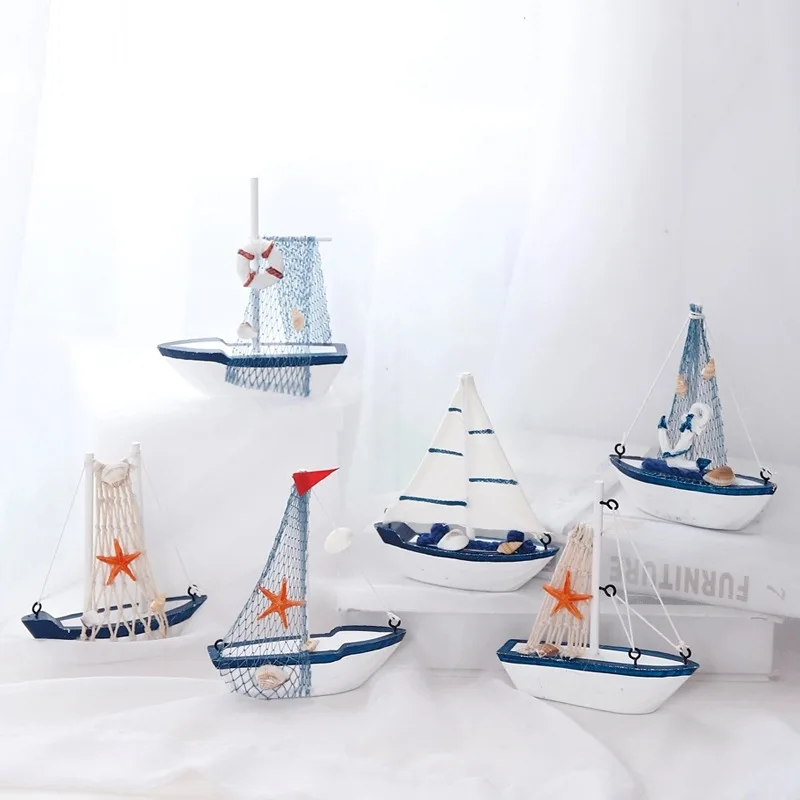 

Marine Nautical Creative Sailboat Mode Room Figurines Miniatures Mediterranean Style Ship Small Boat Ornaments Party Home Decor