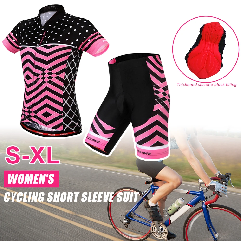 

New Women's Short Sleeves Cycling Suit Jersey And Shorts Set With Pockets Silicone Padded Cycling Running Suit