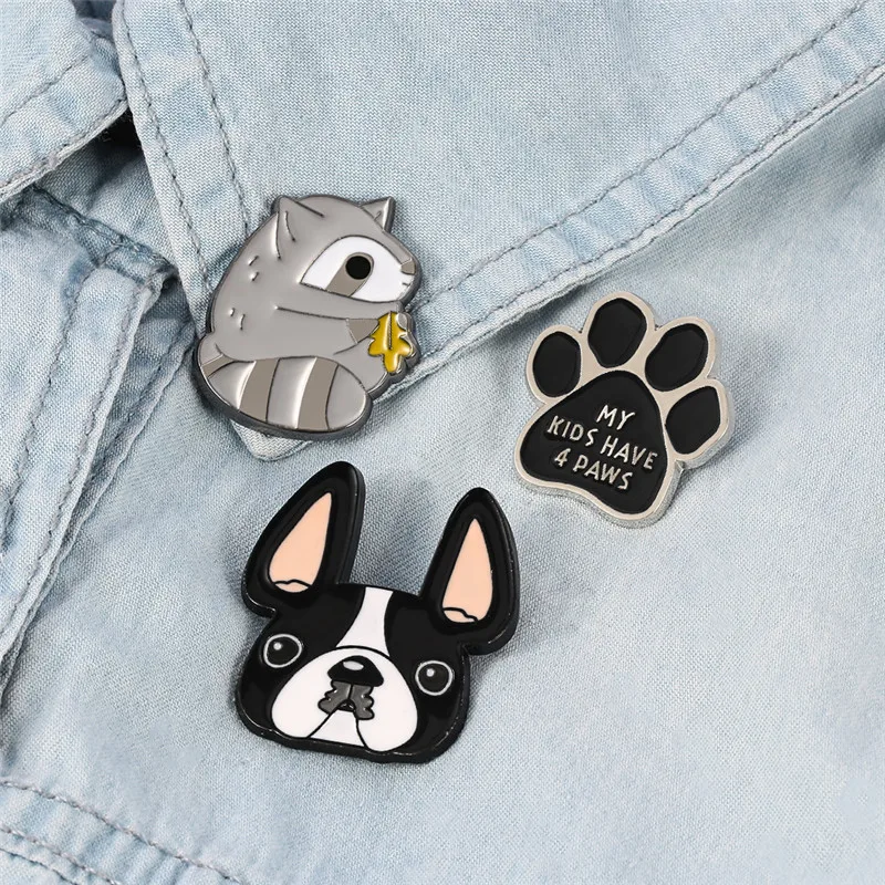 Cute Animal Series Zinc Alloy Lapel Pin Trendy Dog Head Raccoon Shape Enamel Pin Exquisite Jewelry Accessories