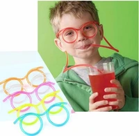 1pc fun soft plastic straw funny glasses flexible drinking toys party joke tube tools kids baby birthday party funny gadgets